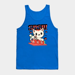 Cat Eating Sushi Tank Top